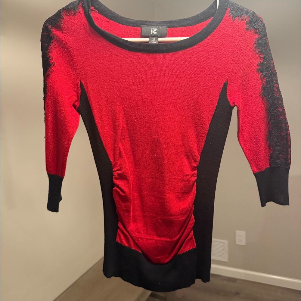 Iz Byer Vibrant Red and Black Top